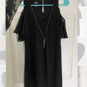 By&by black shoulder cutout dress with necklace